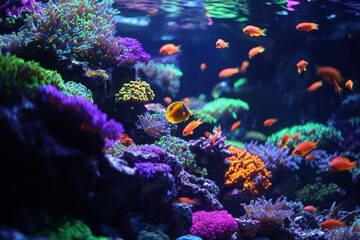Obraz premium An underwater view of a thriving coral reef with vibrant marine life