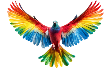 A Dove with Colorful Wings in Flight Celebrating Joy and New Beginnings isolated on transparent background. Isolated on transparent background.