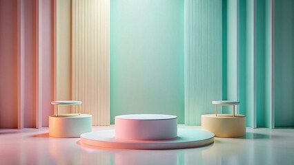 Pastel Cylinder Podium Mockup: Minimalist Product Display Drone Shot