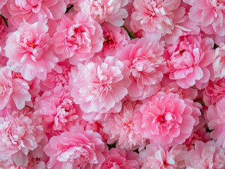 Fototapeta premium A Seamless Pattern of Pink Peony Flowers with Yellow/Orange Centers and Dark Green Leaves 