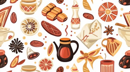 Warm Spices and Drinks Seamless Pattern: A Cozy Autumnal Design