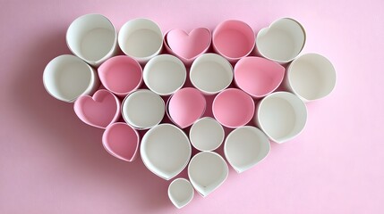 Elegant Pink and White Paper Hearts Forming a Large Heart Shape on Pastel Background
