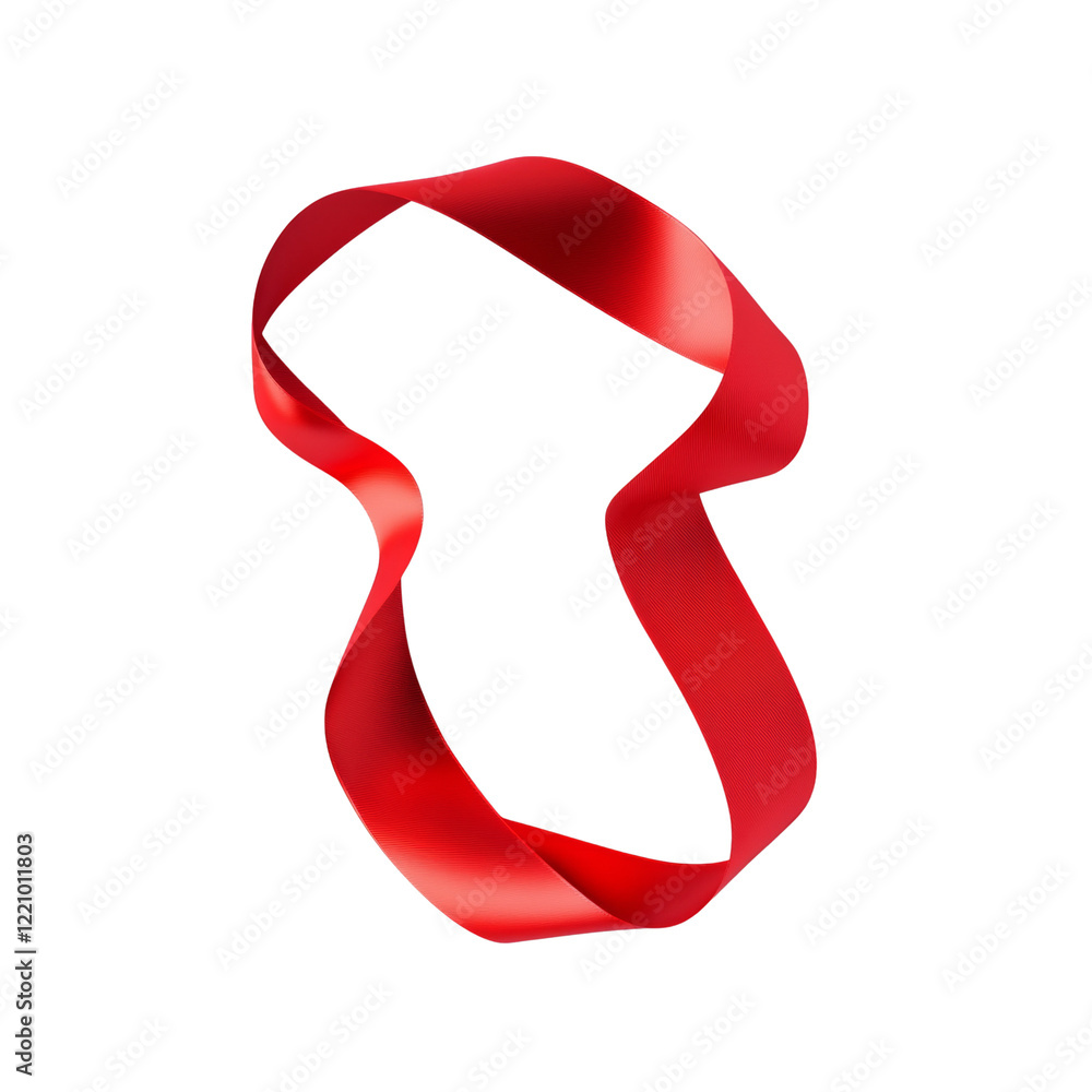 Poster A single red ribbon is elegantly looped and twisted against a black background creating a visually appealing abstract form.