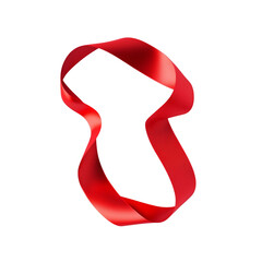 A single red ribbon is elegantly looped and twisted against a black background creating a visually appealing abstract form.