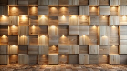 Illuminated Wooden Cube Wall Panel Design for Interior Decor