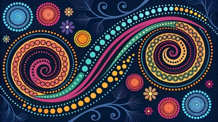 Vibrant Aboriginal-Inspired Abstract Dot Art Background with Colorful Circles and Patterns