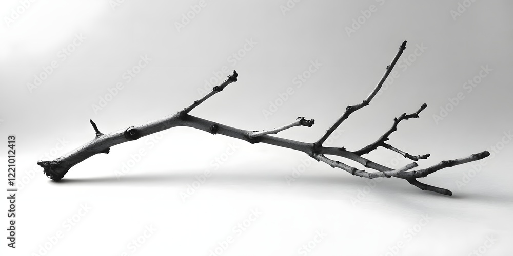Poster a simple, textured branch lying on a smooth surface, showcasing natural form and structure.