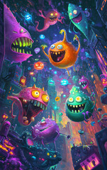Obraz premium Joyful Monsters Night Celebration
