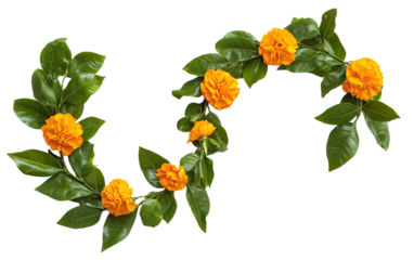 A Traditional Garland of Marigold and Mango Leaves Bringing Blessings and Celebration isolated on transparent background. Isolated on transparent background.