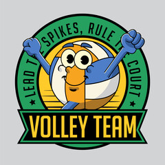 Happy Volleyball Sport mascot and slogans cartoon character in Vintage Style