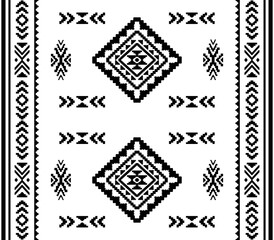 Fototapeta premium Southwest Aztec geometric Native American Mexican Navajo tribal ethnic boho indian texture ornament seamless pattern fabric black and white design vector for woven textile printing blanket rug carpet 