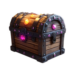 Fluffy 3D Cartoon Treasure Chest with Glowing Jewels Isolated on Transparent Background