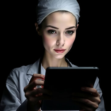 portrait of woman with tablet