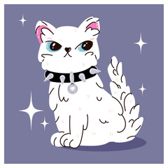 Сat with a bow. Adorable funny pet.  Simple childish characters for Valentine's day cards.  Romance and dating holiday greeting card, poster design