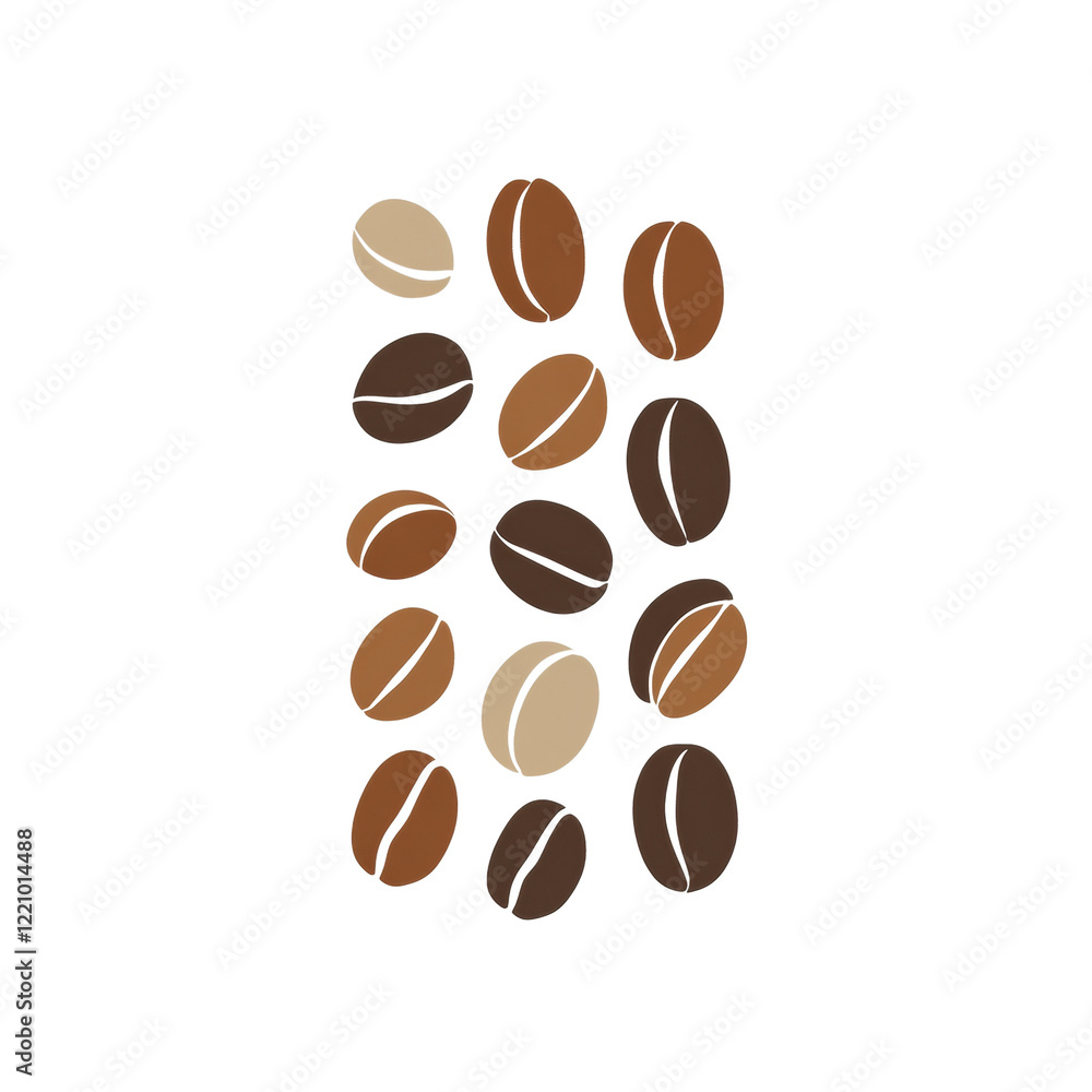 Poster a simple graphic showing a vertical arrangement of coffee beans in various shades of brown.