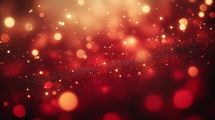 Radiant red and gold bokeh lights with glittering background.