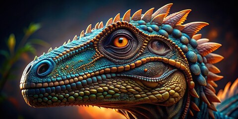 Fototapeta premium Realistic Dinosaur Close-Up Portrait: Prehistoric Reptile Detailed Head Shot