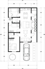 Architecture plan with furniture. home floor plan, isolated on white background, stock illustration.