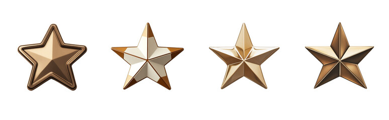 Obraz premium The image shows four five-pointed stars in varying shades of gold and bronze against a black background.