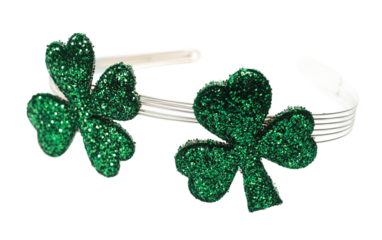 A Stylish Glittery Clover Headband Perfect for Festive Occasions isolated on transparent background. Isolated on transparent background.