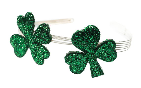 A Stylish Glittery Clover Headband Perfect for Festive Occasions isolated on transparent background. Isolated on transparent background.