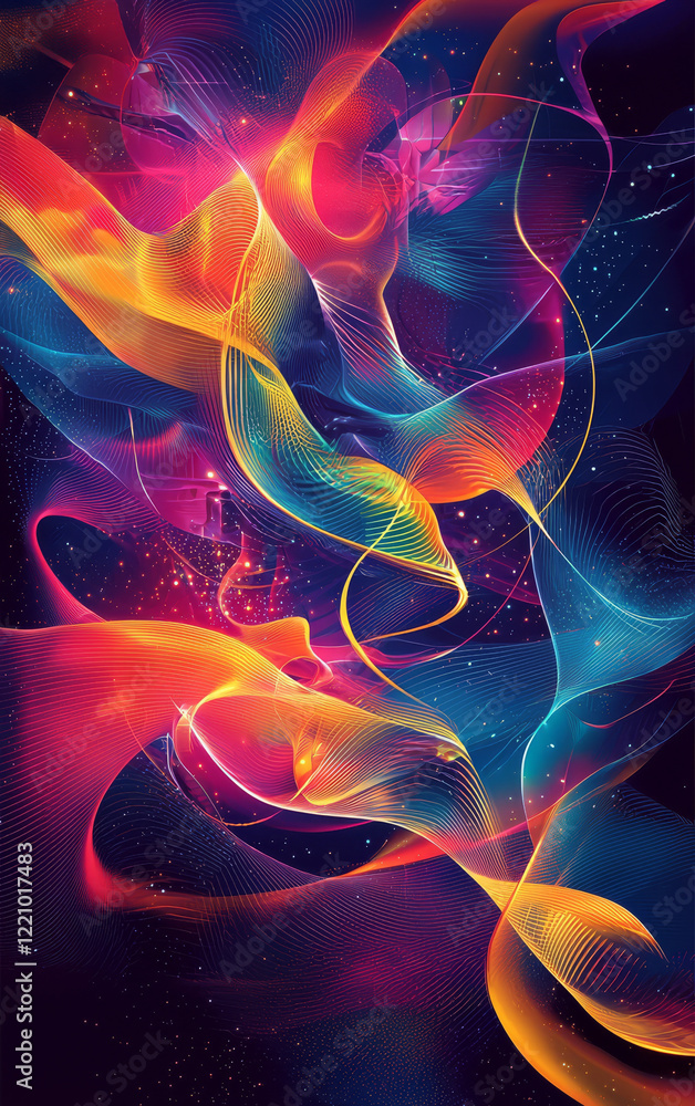 Poster abstract color waves: immerse yourself in a vibrant display of swirling colors, showcasing the beaut