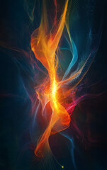 Fototapeta premium Luminous Abstract: A captivating abstract composition featuring dynamic, swirling forms of vibrant, glowing colors against a dark backdrop. 
