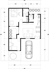 Architecture plan with furniture. home floor plan, isolated on white background, stock illustration.