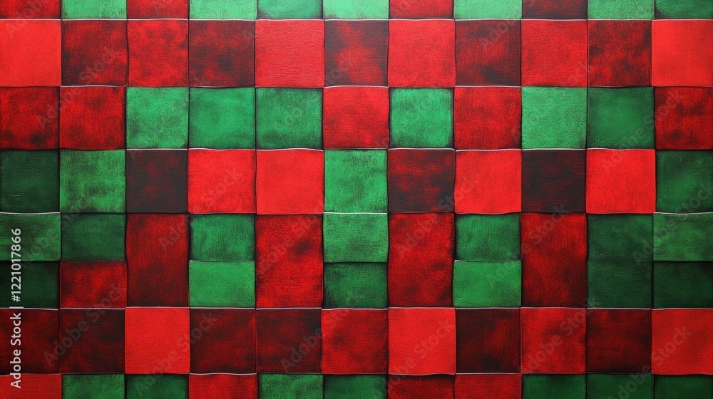 Aufkleber a festive and bold backdrop with alternating blocks of deep red and bright green, forming a checkere