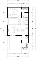 Architecture plan with furniture. home floor plan, isolated on white background, stock illustration.