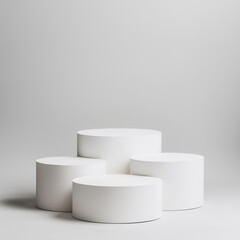 Clustered white podiums for product presentation with minimalist design