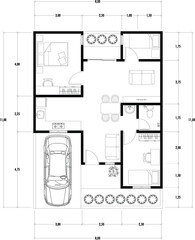 Architecture plan with furniture. home floor plan, isolated on white background, stock illustration.