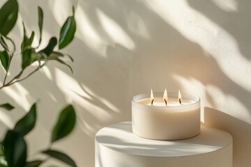 Serenity in Minimalism: Candlelit Ambiance with Greenery Touch