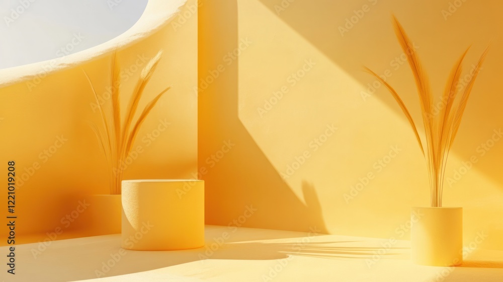 Poster a minimalist design featuring a bright yellow background with soft gradients blending from a vibrant