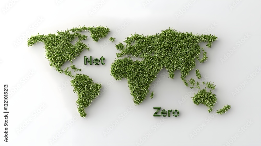 Aufkleber conceptual world map representation of a sustainable planet with a net zero carbon emissions commitm