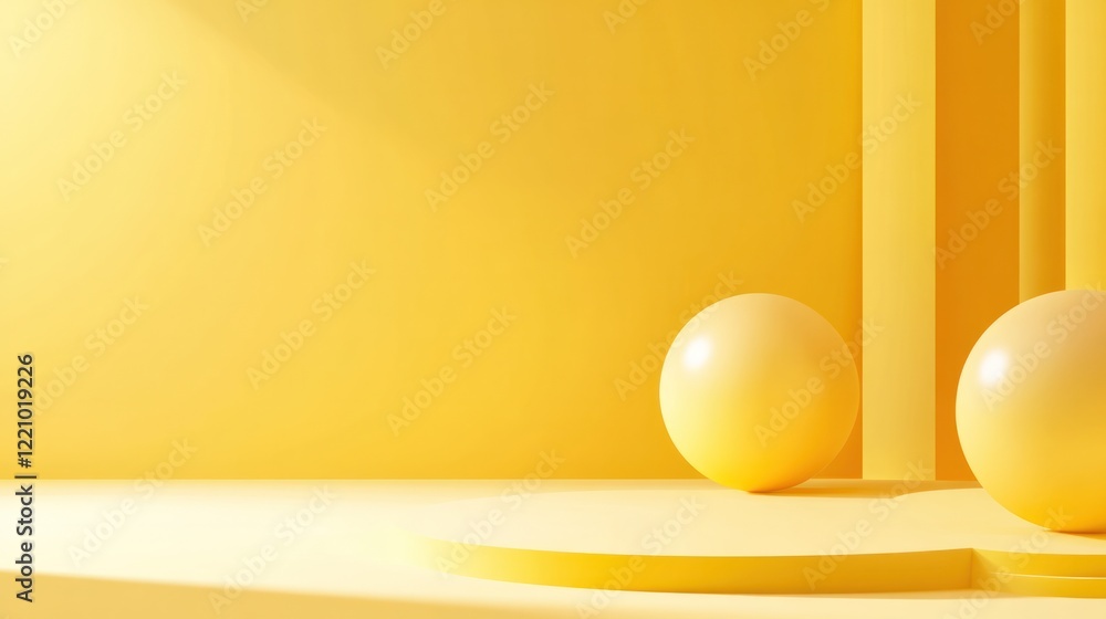 Poster a minimalist design featuring a bright yellow background with soft gradients blending from a vibrant