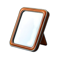 Leather Vanity Mirror with Sleek Metal Frame Isolated on Transparent Background