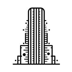 Art Deco Skyscraper Illustration: A stylized line art illustration of an Art Deco skyscraper, showcasing geometric patterns and architectural details.