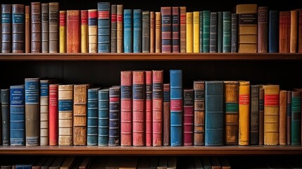 Naklejka premium Antique Books Arranged on Wooden Shelves