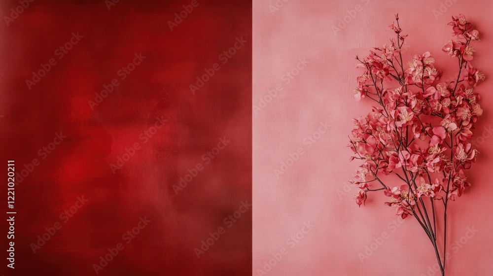 Poster a rich red backdrop with a soft gradient effect, transitioning from ruby red on the left to a pinkis