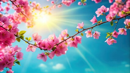 Obraz premium Radiant Pink Blossoms Bask in Sunlit Sky, a Vibrant Springtime Scene of Delicate Petals and Glowing Light