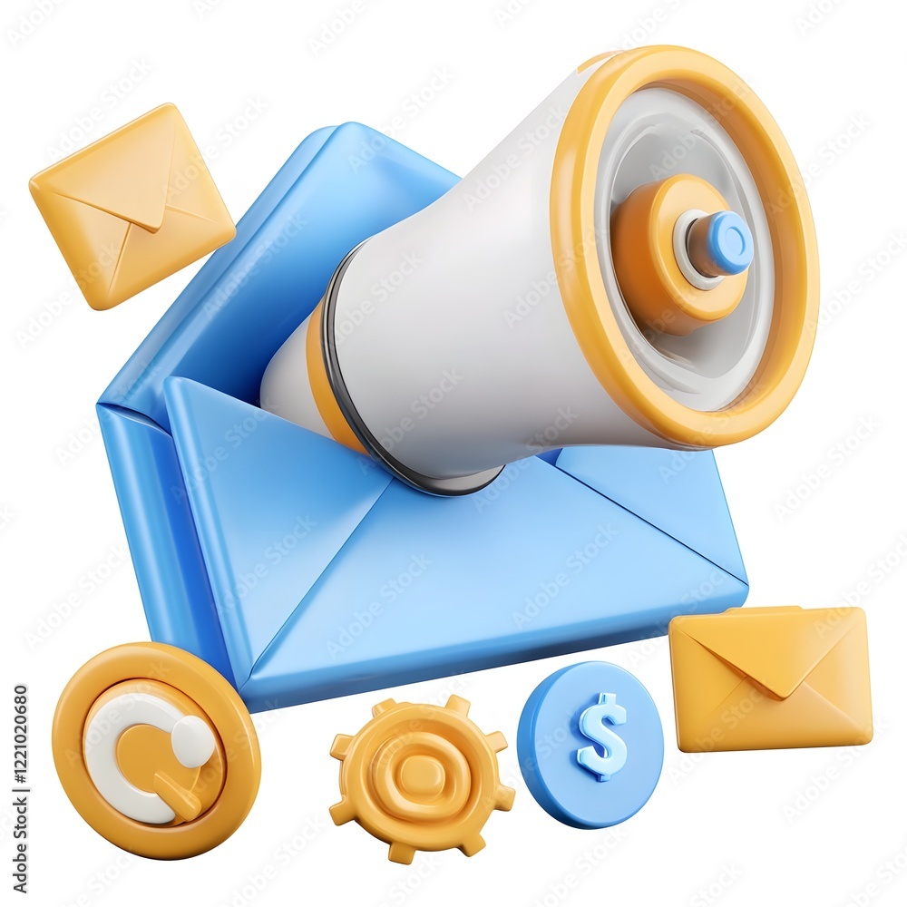 Poster vibrant and dynamic 3d email marketing design showcasing automation workflow and email distribution 