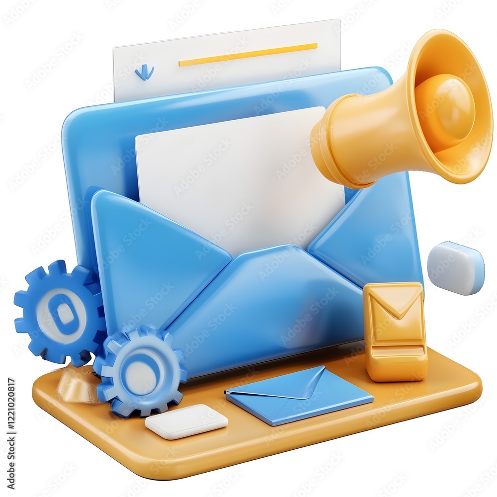 Poster vibrant 3d email marketing design showcasing automation workflow and email distribution tools dynami