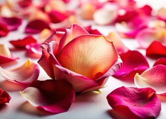Rose Petals Scattered on White Background - Elegant Minimalist Stock Photo