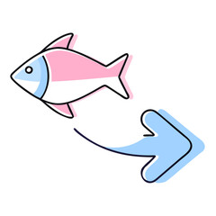 Obraz premium Pink and blue fish with curved arrow