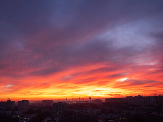 Dusk, Sunset Sky Clouds in the Evening with colorful Orange, Yellow, Pink and red sunlight and Dramatic storm clouds on Twilight sky, Landscape horizon