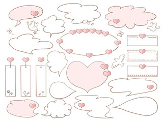 ハートのフレームと吹き出しのセット