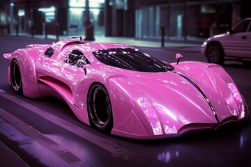 pink car on the road
