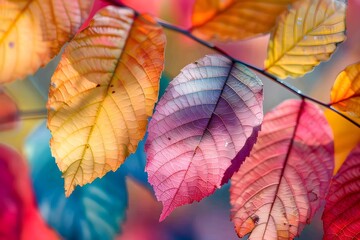 Fototapeta premium A bunch of colorful leaves hanging from a tree