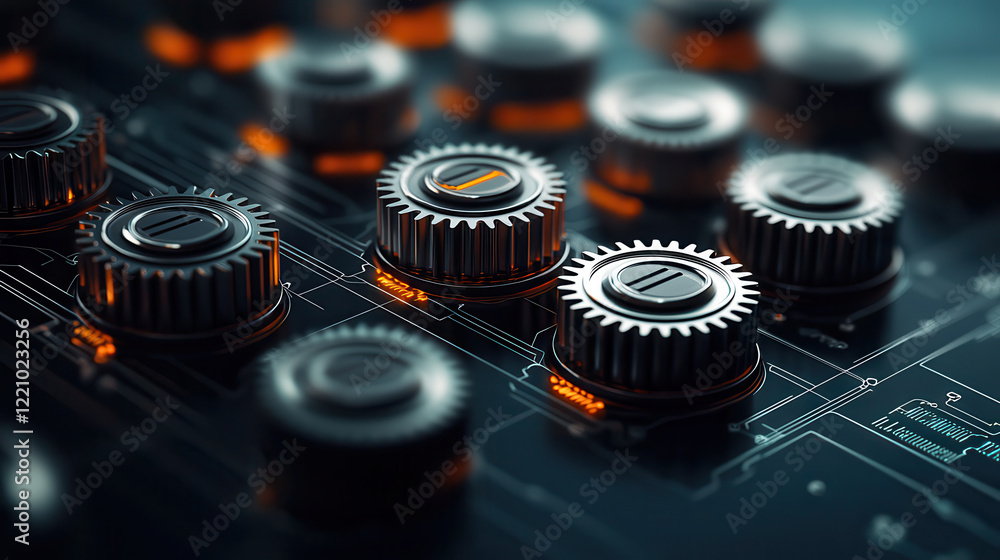 Poster detailed close up of glossy silver gears with intricate designs, showcasing their mechanical beauty 